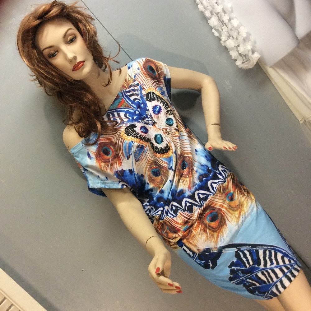 5 for $20 Sz Large Don’t Miss Out Peacock/Butterfly Dress✨💥